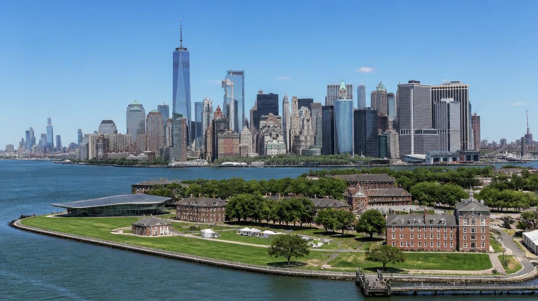 Governors Island with Lower Manhattan skyline in the background
