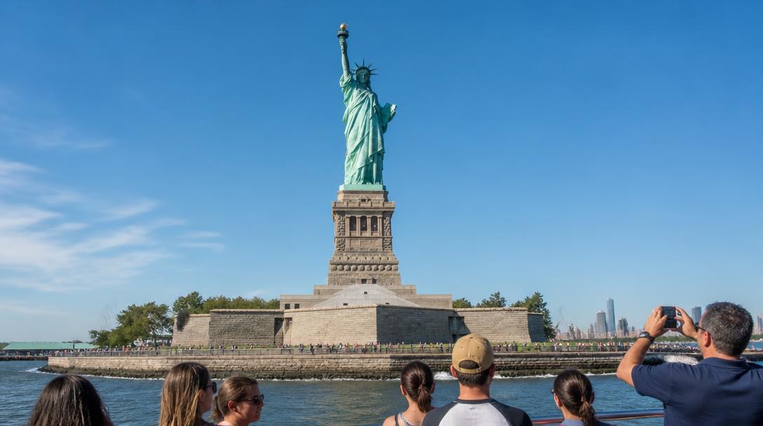 Statue of Liberty seen from a sightseeing boat